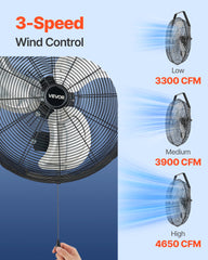 615mm Industrial Wall Mount Fan 3 Speed 4650 CFM for Garage Greenhouse