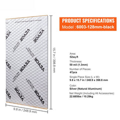 Car Sound Deadening Mat, 50 mil 4.8sq.m Car Sound Dampening Material, Butyl Automotive Sound Deadener, Noise Insulation and Vibration Dampening Material for Car