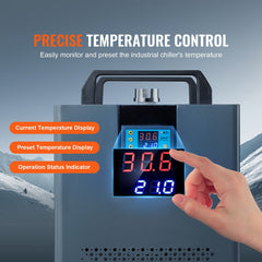 Industrial Water Chiller, KH-6000, 200W Industrial Water Cooler Cooling System with Compressor 12 L Water Tank Capacity 7.8 L/min Max Flow Rate, for CO2 Laser Engraving Machine Cooling Machine