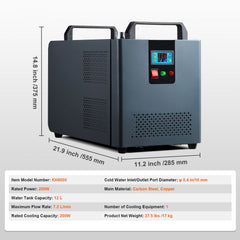 Industrial Water Chiller, KH-6000, 200W Industrial Water Cooler Cooling System with Compressor 12 L Water Tank Capacity 7.8 L/min Max Flow Rate, for CO2 Laser Engraving Machine Cooling Machine