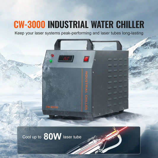 Industrial Water Chiller, CW-3000, 80W Air-Cooled Industrial Water Cooler Cooling System with 12 L Water Tank Capacity 12 L/min Maximum Flow Rate, for Laser Engraving Machine Cooling Machine