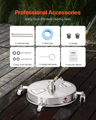 16.5" Pressure Washer Surface Cleaner, Stainless Steel Pressure Washer Attachments with 4 Wheels, 4000 Max PSI, 1/4 Quick Connector, 2 Spray Nozzles, 2 Extended Wands for Concrete, Patio, Deck
