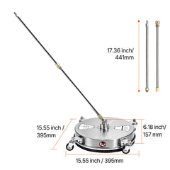 15" Pressure Washer Surface Cleaner 4 Wheels 4000 Max PSI 2 Extended Wands