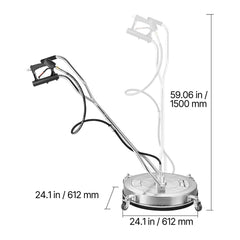 24" Pressure Washer Surface Cleaner, Stainless Steel Pressure Washer Attachments with 4 Wheels, 4000 Max PSI, 3/8 Quick Connector, 2 Spray Nozzles, Dual Handle, for Concrete, Patio, Sidewalk