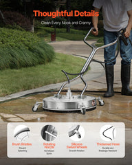 24" Pressure Washer Surface Cleaner, Stainless Steel Pressure Washer Attachments with 4 Wheels, 4000 Max PSI, 3/8 Quick Connector, 2 Spray Nozzles, Dual Handle, for Concrete, Patio, Sidewalk