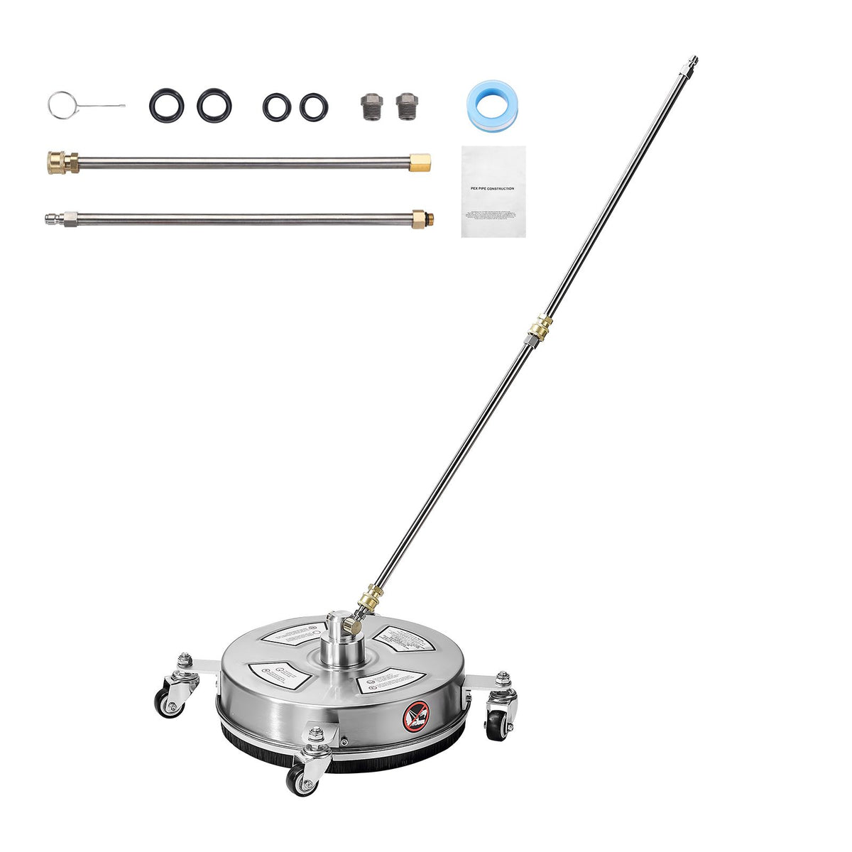 14" Pressure Washer Surface Cleaner, Stainless Steel Pressure Washer Attachments with 4 Wheels, 4000 Max PSI, 1/4 Quick Connector, 2 Spray Nozzles, 2 Extended Wands for Concrete, Patio, Deck