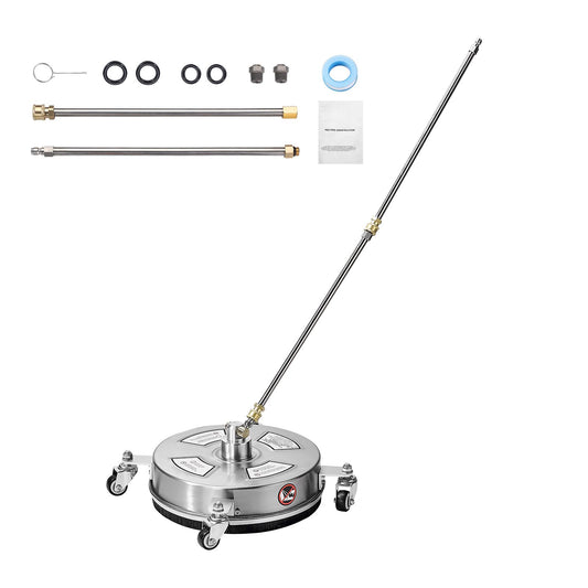 14" Pressure Washer Surface Cleaner, Stainless Steel Pressure Washer Attachments with 4 Wheels, 4000 Max PSI, 1/4 Quick Connector, 2 Spray Nozzles, 2 Extended Wands for Concrete, Patio, Deck