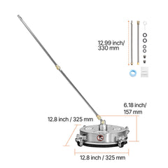 14" Pressure Washer Surface Cleaner, Stainless Steel Pressure Washer Attachments with 4 Wheels, 4000 Max PSI, 1/4 Quick Connector, 2 Spray Nozzles, 2 Extended Wands for Concrete, Patio, Deck