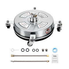 14" Pressure Washer Surface Cleaner, Stainless Steel Pressure Washer Attachments with 4 Wheels, 4000 Max PSI, 1/4 Quick Connector, 2 Spray Nozzles, 2 Extended Wands for Concrete, Patio, Deck