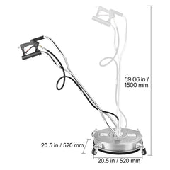 20" Pressure Washer Surface Cleaner, Stainless Steel Pressure Washer Attachments with 4 Wheels, 4500 Max PSI, 3/8 Quick Connector, 2 Spray Nozzles, Dual Handle, for Concrete, Patio, Sidewalk