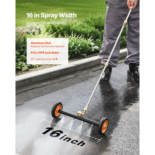 16" Pressure Washer Undercarriage Cleaner, Stainless Steel Surface Cleaner for Pressure Washer, 4000 Max PSI, Angle Adjustment Gear, 4 Spray Nozzles, 2 Extended Wands for Driveway, Patio, Deck