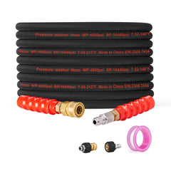 Pressure Washer Hose, 100FT, Kink Free 3/8"-φ14.8 Male, 3/8"-φ15 Female For Most Brand Pressure Washers, 4.9'' Bending Radius, 4800 PSI Heavy Duty Power Washer Extension Replacement Hose