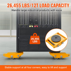 4PCS Machinery Skate Dolly Mover Skate 26455LBS/12T 4 Carbon Steel Wheels