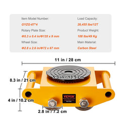 4PCS Machinery Skate Dolly Mover Skate 26455LBS/12T 4 Carbon Steel Wheels
