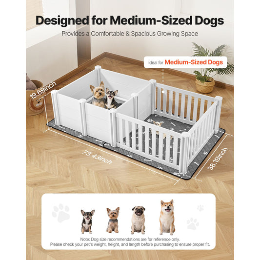 Dog Whelping Box, 1.86x0.97x0.5 m, Plastic Dog Whelping Pen with Adjustable Height Door, Puppy Playpen with Waterproof Pee Pad, Easy to Clean, Durable Indoor Pet Birth Kit for Medium Sized Dogs