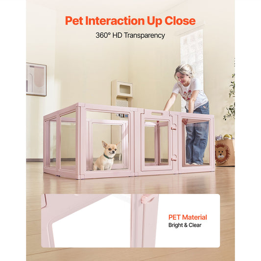 Dog Whelping Box, 1.54x1x0.6 m Plastic Dog Whelping Pen for Medium Sized Dogs, Waterproof Transparent Puppy Playpen with Windows & Door Lock, Easy to Clean, Durable Indoor Pet Dogs Cats Birth Kit