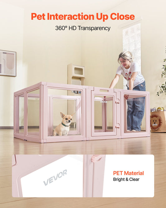 Dog Whelping Box, 1.54x1x0.6 m Plastic Dog Whelping Pen for Medium Sized Dogs, Waterproof Transparent Puppy Playpen with Windows & Door Lock, Easy to Clean, Durable Indoor Pet Dogs Cats Birth Kit