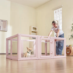 Dog Whelping Box, 1.54x1x0.6 m Plastic Dog Whelping Pen for Medium Sized Dogs, Waterproof Transparent Puppy Playpen with Windows & Door Lock, Easy to Clean, Durable Indoor Pet Dogs Cats Birth Kit