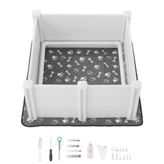 Dogs Whelping Box, 980 x 980 x 460 mm, Plastic PVC Puppies Playpen with Height Adjustable Door and Washable Pee Pad, Anti-Deformation Indoor Puppy Play Pen for Medium Breed Dogs, Milk White