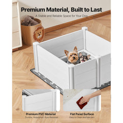 Dogs Whelping Box, 980 x 980 x 460 mm, Plastic PVC Puppies Playpen with Height Adjustable Door and Washable Pee Pad, Anti-Deformation Indoor Puppy Play Pen for Medium Breed Dogs, Milk White