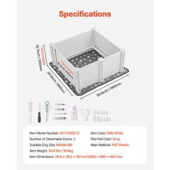 Dogs Whelping Box, 980 x 980 x 460 mm, Plastic PVC Puppies Playpen with Height Adjustable Door and Washable Pee Pad, Anti-Deformation Indoor Puppy Play Pen for Medium Breed Dogs, Milk White