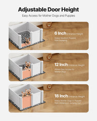 Dogs Whelping Box, 980 x 980 x 460 mm, Plastic PVC Puppies Playpen with Height Adjustable Door and Washable Pee Pad, Anti-Deformation Indoor Puppy Play Pen for Medium Breed Dogs, Milk White