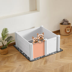 Dogs Whelping Box, 980 x 980 x 460 mm, Plastic PVC Puppies Playpen with Height Adjustable Door and Washable Pee Pad, Anti-Deformation Indoor Puppy Play Pen for Medium Breed Dogs, Milk White