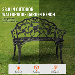 Outdoor Bench, 38.8 inches Metal Garden Bench for Outdoors, 480 lbs Load Capacity Bench, Outdoor Garden Park Bench with Backrest and Armrests, Patio Bench for Garden, Park, Yard, Front Porch