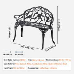 Outdoor Bench, 38.8 inches Metal Garden Bench for Outdoors, 480 lbs Load Capacity Bench, Outdoor Garden Park Bench with Backrest and Armrests, Patio Bench for Garden, Park, Yard, Front Porch