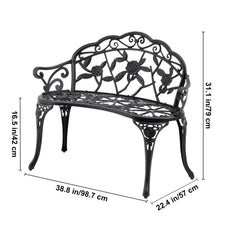 Outdoor Bench, 38.8 inches Metal Garden Bench for Outdoors, 480 lbs Load Capacity Bench, Outdoor Garden Park Bench with Backrest and Armrests, Patio Bench for Garden, Park, Yard, Front Porch