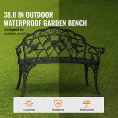 Outdoor Bench, 38.8 inches Metal Garden Bench for Outdoors, 480 lbs Load Capacity Bench, Outdoor Garden Park Bench with Backrest and Armrests, Patio Bench for Garden, Park, Yard, Front Porch
