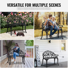 Outdoor Bench, 38.8 inches Metal Garden Bench for Outdoors, 480 lbs Load Capacity Bench, Outdoor Garden Park Bench with Backrest and Armrests, Patio Bench for Garden, Park, Yard, Front Porch