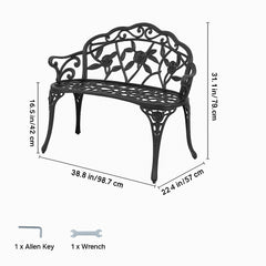 Outdoor Bench, 38.8 inches Metal Garden Bench for Outdoors, 480 lbs Load Capacity Bench, Outdoor Garden Park Bench with Backrest and Armrests, Patio Bench for Garden, Park, Yard, Front Porch