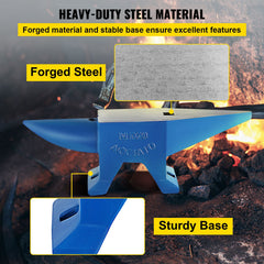 Single Horn Steel Anvil 44 lb with Round and Square Holes for Blacksmithing