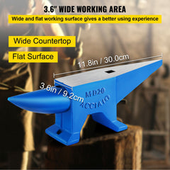 Single Horn Steel Anvil 44 lb with Round and Square Holes for Blacksmithing