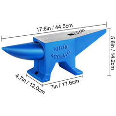 Single Horn Steel Anvil 44 lb with Round and Square Holes for Blacksmithing