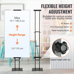 Poster Stand, Adjustable Height Up to 75", Double-Sided Heavy Duty Pedestal Sign Holder, Floor Standing Sign Holder Banner Stand with Shock-absorbing Base for Display, for Board and Foam, Black