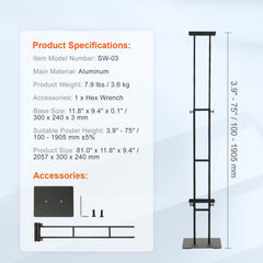Poster Stand, Adjustable Height Up to 75", Double-Sided Heavy Duty Pedestal Sign Holder, Floor Standing Sign Holder Banner Stand with Shock-absorbing Base for Display, for Board and Foam, Black