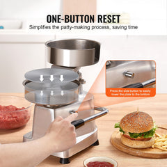 Commercial Burger Patty Maker, 150mm Hamburger Beef Patty Maker, Heavy Duty Food-Grade Stainless Steel Bowl Burger Press Machine, Kitchen Meat Forming Processor with 1000 Pcs Patty Papers