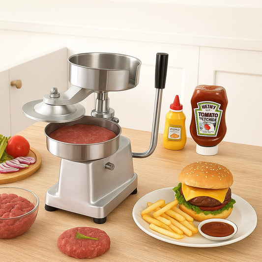 Commercial Burger Patty Maker, 150mm Hamburger Beef Patty Maker, Heavy Duty Food-Grade Stainless Steel Bowl Burger Press Machine, Kitchen Meat Forming Processor with 1000 Pcs Patty Papers