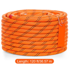 Double Braided Polyester Rope, 12.7 mm x 36.57 m, 48 Strands, 35.58kN Breaking Strength Outdoor Climbing Rope, Arborist Rigging Rope for Rock Hiking Camping Swing Rappelling Rescue, Orange/Black