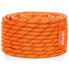 Double Braided Polyester Rope, 12.7 mm x 36.57 m, 48 Strands, 35.58kN Breaking Strength Outdoor Climbing Rope, Arborist Rigging Rope for Rock Hiking Camping Swing Rappelling Rescue, Orange/Black