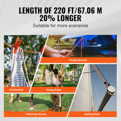 Double Braided Polyester Rope, 19 mm x 67.06 m, 24 Strands, 88.96kN Breaking Strength Outdoor Climbing Rope, Arborist Rigging Rope for Rock Hiking Camping Swing Rappelling Rescue, Orange/Black
