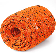 Double Braided Polyester Rope, 19 mm x 67.06 m, 24 Strands, 88.96kN Breaking Strength Outdoor Climbing Rope, Arborist Rigging Rope for Rock Hiking Camping Swing Rappelling Rescue, Orange/Black