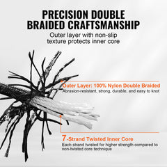 Braided Nylon Rope, 5 mm x 304.8 m, 32 Strands, 3.20kN Breaking Strength Outdoor Climbing Rope, Arborist Tree Climbing Rigging Rope Ideal for Rock Hiking Camping Swing Rappelling Rescue, Black