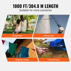 Braided Nylon Rope, 5 mm x 304.8 m, 32 Strands, 3.20kN Breaking Strength Outdoor Climbing Rope, Arborist Tree Climbing Rigging Rope Ideal for Rock Hiking Camping Swing Rappelling Rescue, Black