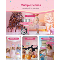 Electric Cotton Candy Machine with Cart, 1000W Commercial Candy Floss Maker with 52cm in Stainless Steel Bowl, Sugar Scoop, and Drawer, Easy to Use, for Home, Kids Birthday, Family Party, Pink