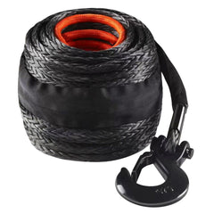 Synthetic Winch Rope, 9.5 mm x 30.5 m, 117.9 kN, Synthetic Winch Line Cable Rope with Protective Sleeve + Forged Winch Hook + Pull Strap, Universal Fit for SUV, Large Off-Road Vehicle, Truck