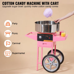 Commercial Cotton Candy Machine with Cart Sugar Floss Maker 1000W Party