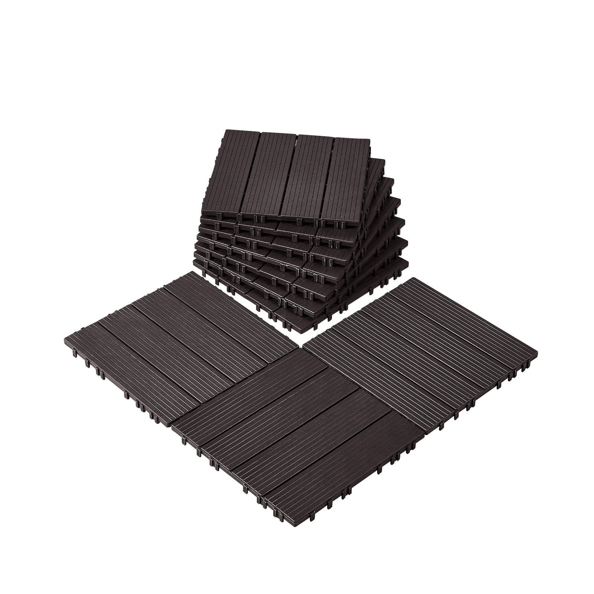 Interlocking Deck Tiles, 10 Pack,12"x12" 10 sq. ft Plastic Waterproof Outdoor Flooring All Weather Use, Patio Floor Decking Covering Tiles for Porch Poolside Balcony Backyard, Dark Brown
